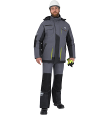 Куртка ЭДВАНС зимняя серый-т.серый-лимон (КУР 662) БОЛЬШИЕ РАЗМЕРЫ