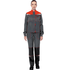 Костюм КМ-10 ЛЮКС (кос 066) женский серый-черный-красный (куртка +брюки)