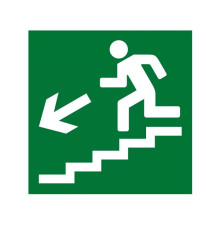 Знак E14 'Направление к эвакуационному выходу по лестнице вниз, левосторонний' (Самокл. 200 х 200)