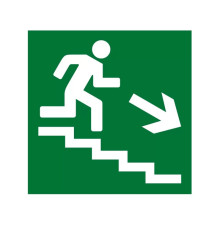 Знак E13 'Направление к эвакуационному выходу по лестнице вниз, правосторонний' (Самокл. 200 х 200)