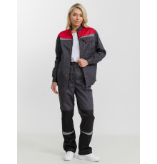 Костюм ПРОФЕССИОНАЛ женский серый/красный/чёрный (куртка и брюки)